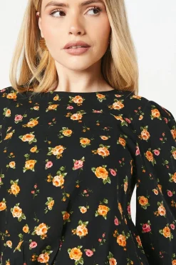 Ditsy Floral Shirred Hem Blouse