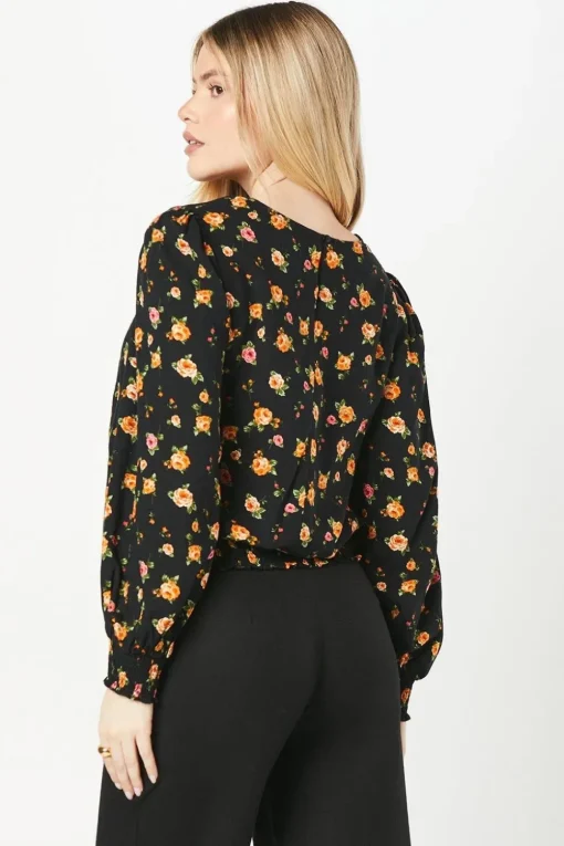 Ditsy Floral Shirred Hem Blouse