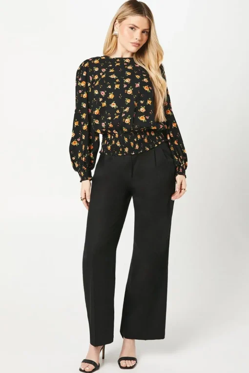 Ditsy Floral Shirred Hem Blouse