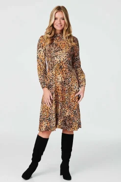 Ditsy Print High Neck Tea Dress