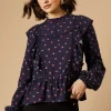 Ditsy Printed Ruffle Lace Trim Top