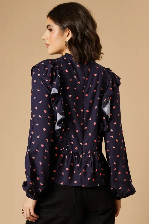 Ditsy Printed Ruffle Lace Trim Top