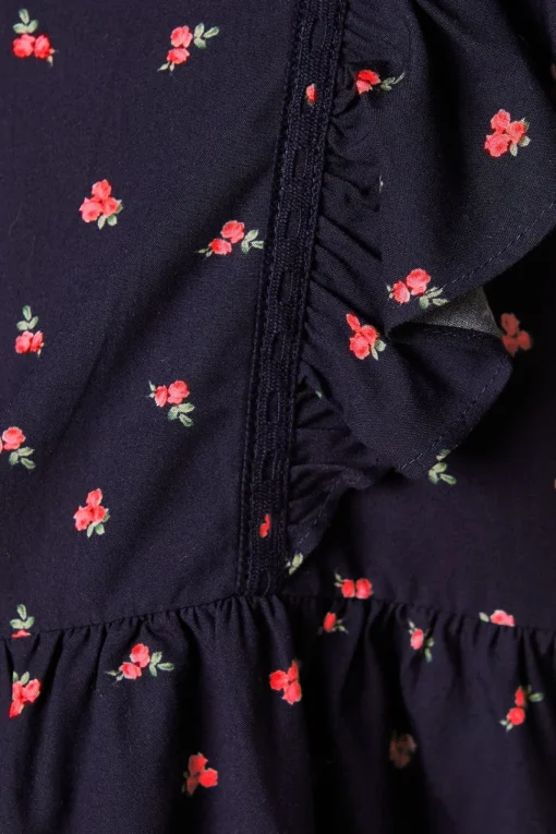 Ditsy Printed Ruffle Lace Trim Top