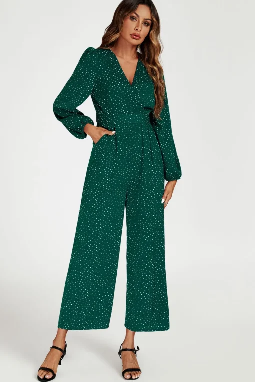 Dot Print Wrap Jumpsuit In Green