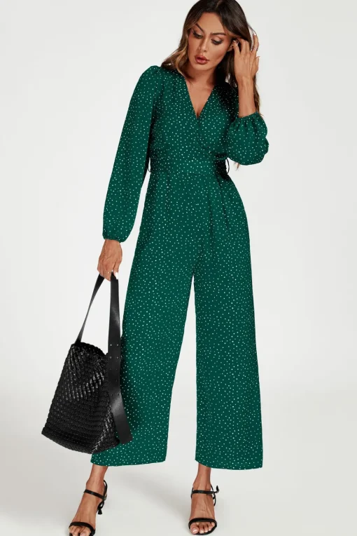 Dot Print Wrap Jumpsuit In Green