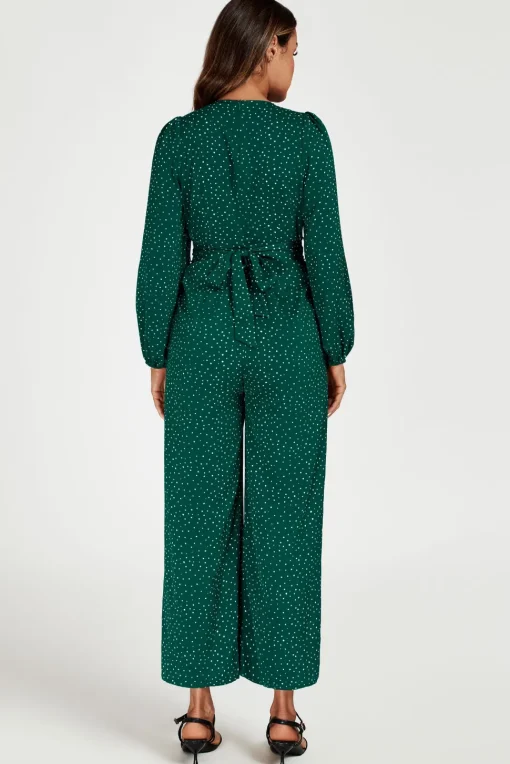 Dot Print Wrap Jumpsuit In Green