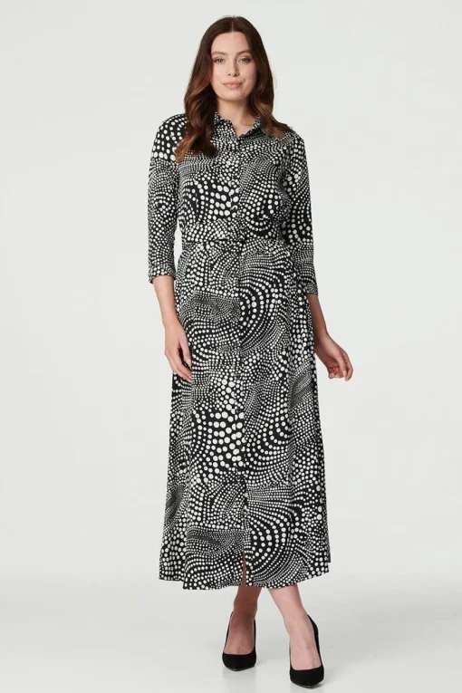 Dotty Print 3/4 Sleeve Shirt Dress