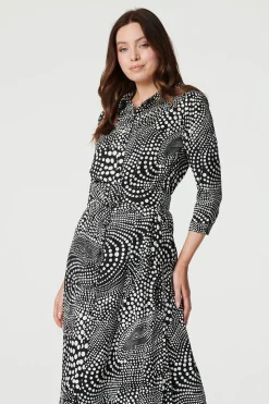 Dotty Print 3/4 Sleeve Shirt Dress