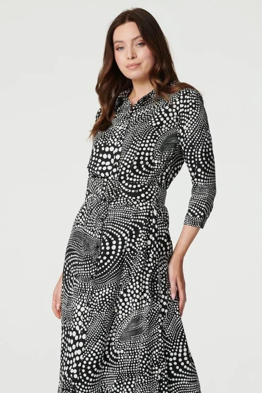 Dotty Print 3/4 Sleeve Shirt Dress