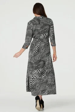 Dotty Print 3/4 Sleeve Shirt Dress
