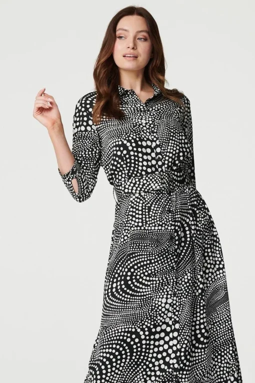 Dotty Print 3/4 Sleeve Shirt Dress