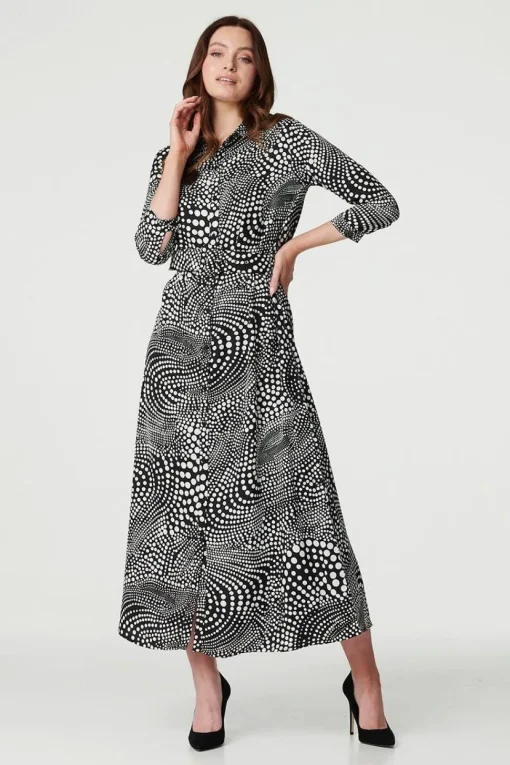 Dotty Print 3/4 Sleeve Shirt Dress