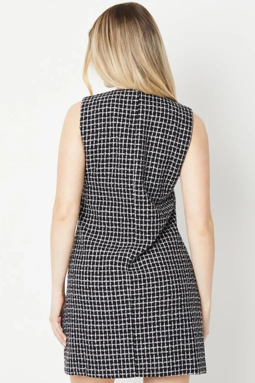 Double Breasted Boucle Check Shift Dress