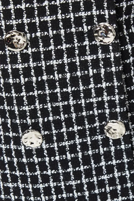 Double Breasted Boucle Check Shift Dress