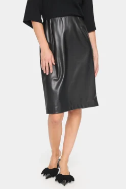 DowieSZ Skirt Faux Leather Elastic Waist-