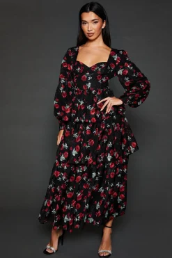 Dp Luxe Rose Devore Ruffle Midi Dress
