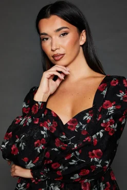 Dp Luxe Rose Devore Ruffle Midi Dress