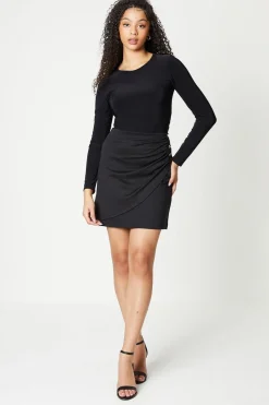 Drape Button Side Ponte Mini Skirt
