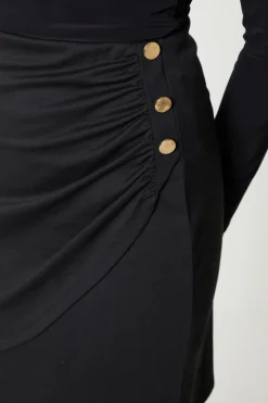 Drape Button Side Ponte Mini Skirt