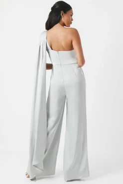 Drape Shoulder Satin Bridesmaids Jumpsuit
