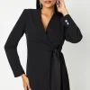Drape Wrap Blazer Dress With Gem Buttons