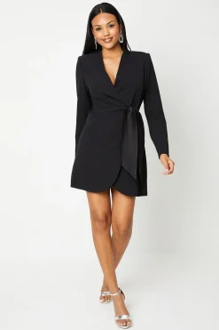 Drape Wrap Blazer Dress With Gem Buttons