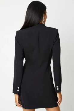 Drape Wrap Blazer Dress With Gem Buttons
