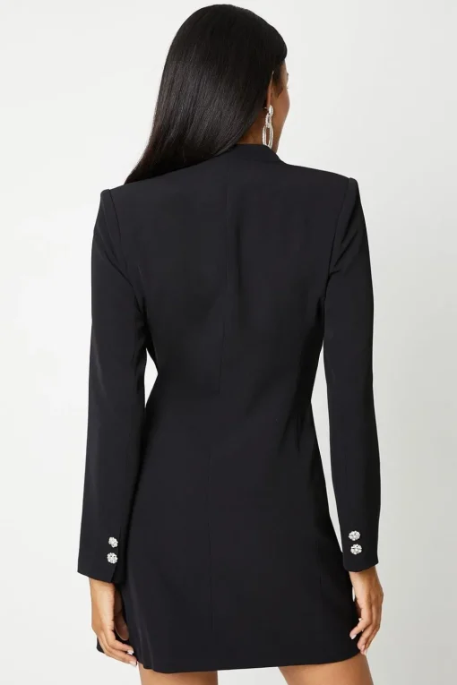 Drape Wrap Blazer Dress With Gem Buttons