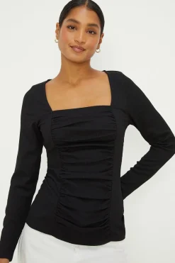 Draped Front Seam Detail Long Sleeve Top