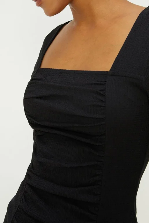 Draped Front Seam Detail Long Sleeve Top