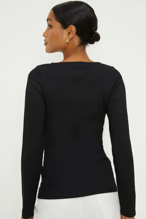Draped Front Seam Detail Long Sleeve Top