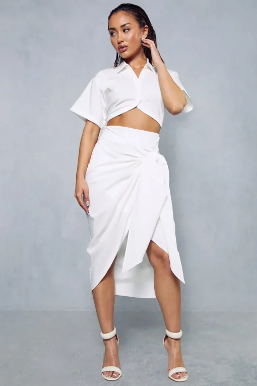 Draped Tie Midi Skirt