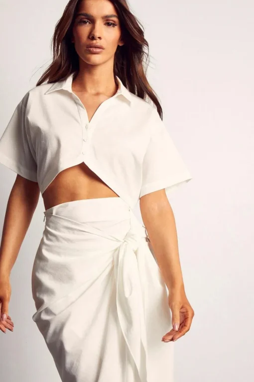 Draped Tie Midi Skirt