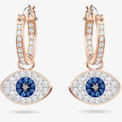 Duo Rose Gold Tone Blue Evil Eye Hoop Earrings 5425857