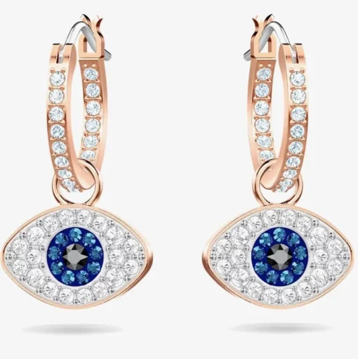Duo Rose Gold Tone Blue Evil Eye Hoop Earrings 5425857