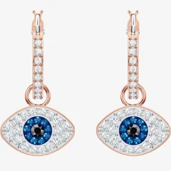 Duo Rose Gold Tone Blue Evil Eye Hoop Earrings 5425857