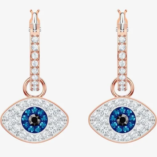 Duo Rose Gold Tone Blue Evil Eye Hoop Earrings 5425857