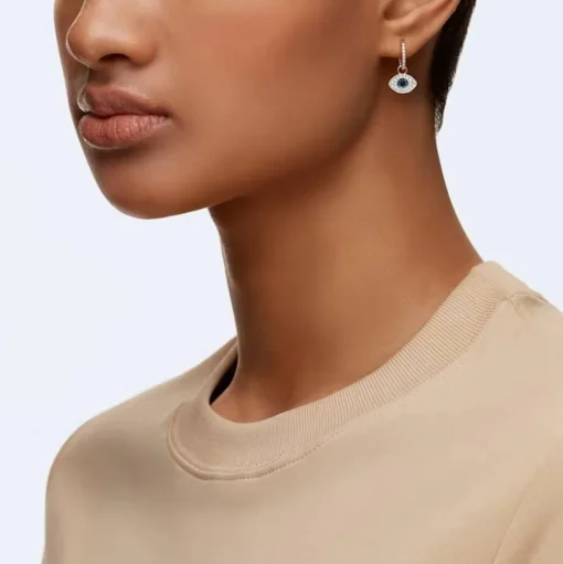 Duo Rose Gold Tone Blue Evil Eye Hoop Earrings 5425857