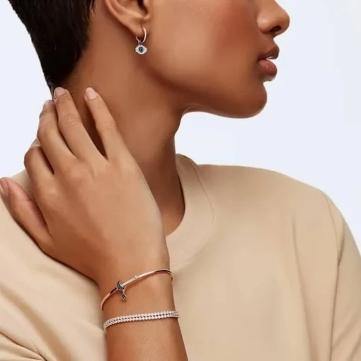 Duo Rose Gold Tone Blue Evil Eye Hoop Earrings 5425857