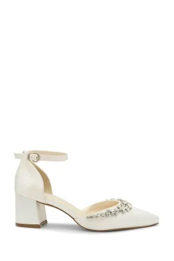 Dyeable Satin 'Cinta' Mid Block Heel Ankle Strap Court Shoes