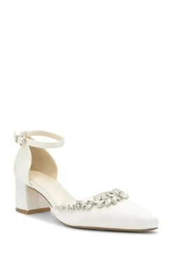 Dyeable Satin 'Cinta' Mid Block Heel Ankle Strap Court Shoes