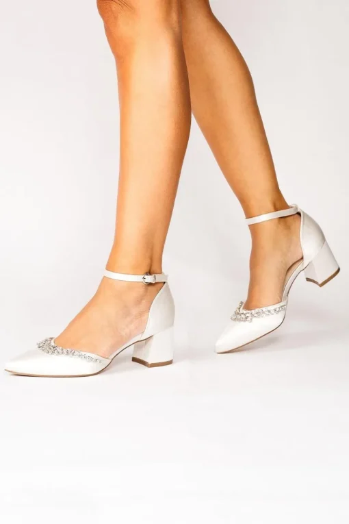 Dyeable Satin 'Cinta' Mid Block Heel Ankle Strap Court Shoes