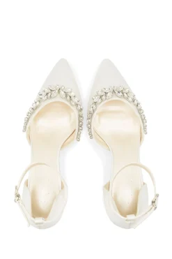 Dyeable Satin 'Cinta' Mid Block Heel Ankle Strap Court Shoes