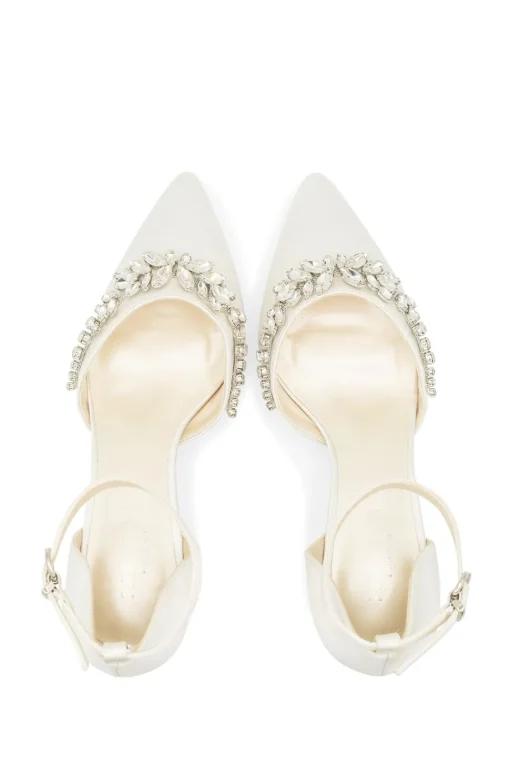 Dyeable Satin 'Cinta' Mid Block Heel Ankle Strap Court Shoes
