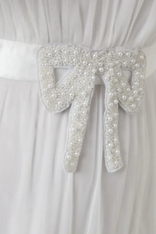 Embellished Bow Detail Mesh Tiered Wedding Dress