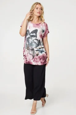 Embellished Butterfly Print Tunic Top