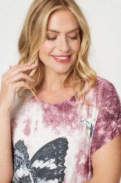 Embellished Butterfly Print Tunic Top