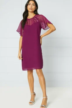 Embellished Crinkle Sleeve Shift Dress