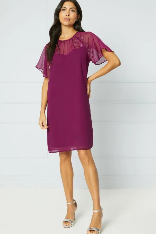 Embellished Crinkle Sleeve Shift Dress
