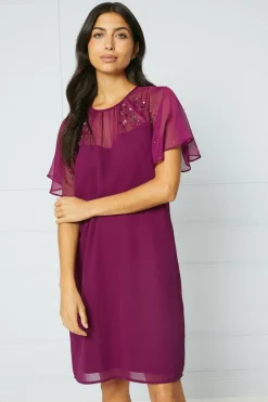 Embellished Crinkle Sleeve Shift Dress